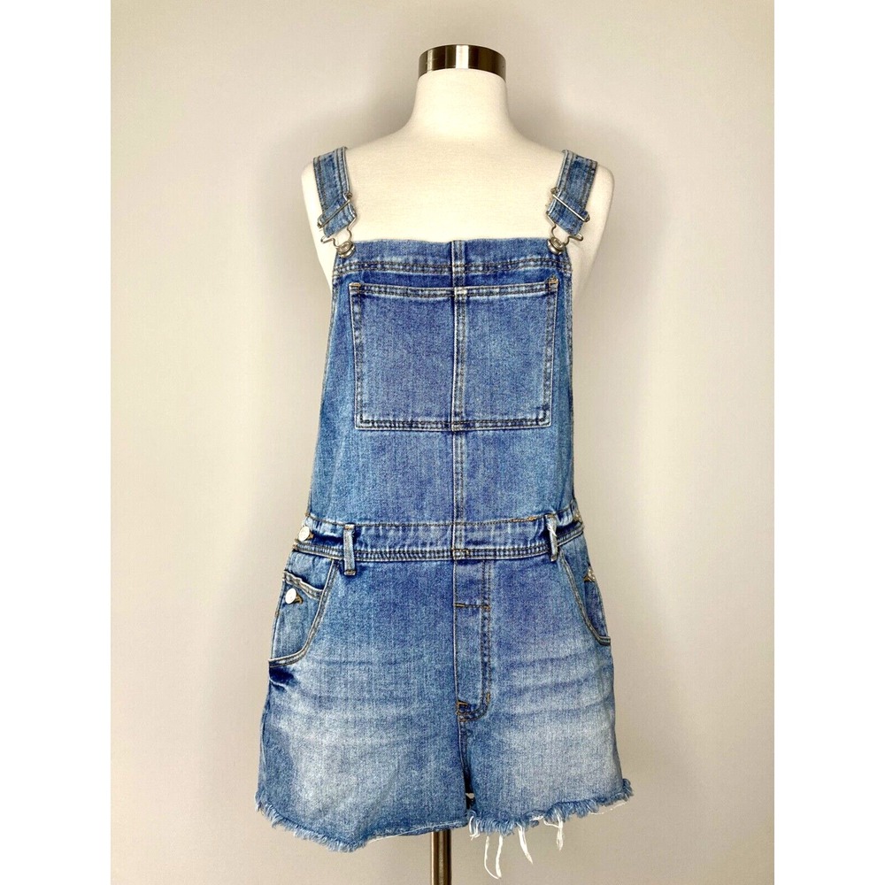 Melville Jean Shortalls Women Size Large Cutoff Hem 100% Cotton Denim Overalls